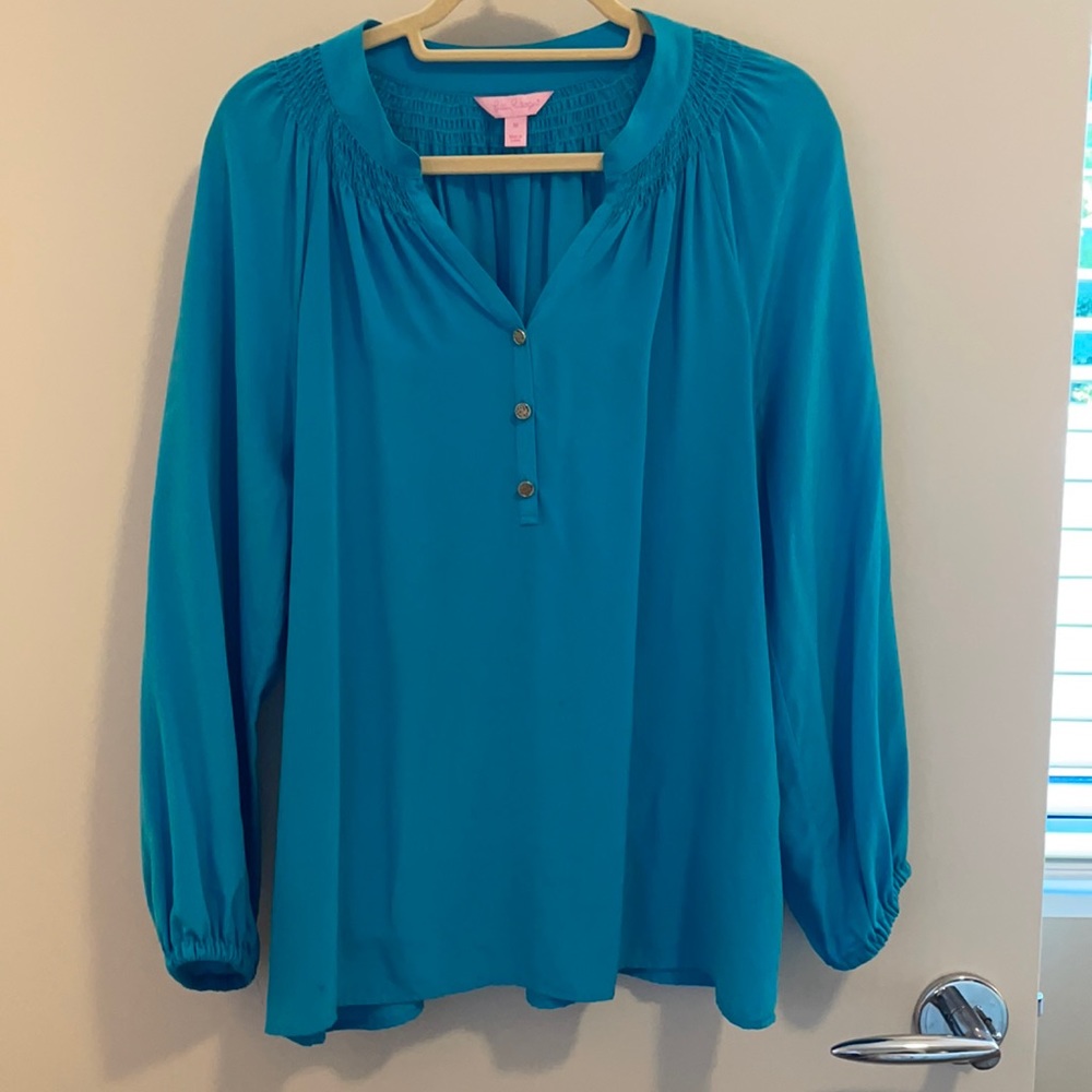 Lilly Pulitzer Blue Silk Elsa Top